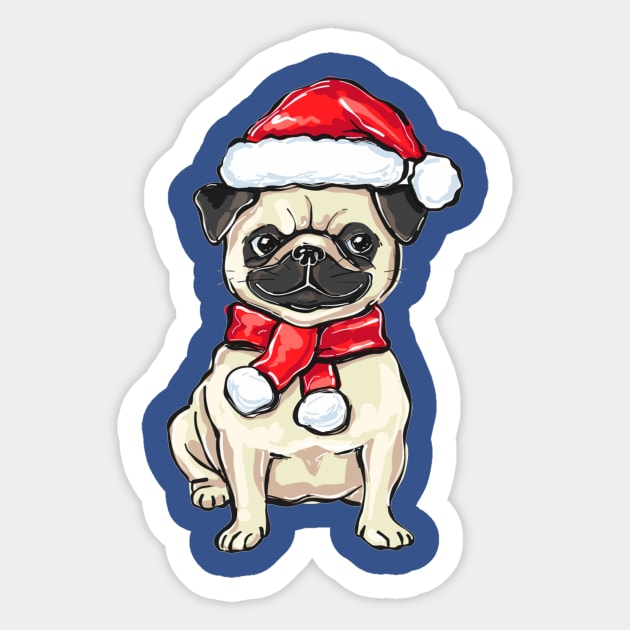 Funny Christmas pug dog in Santa hat Sticker by amramna